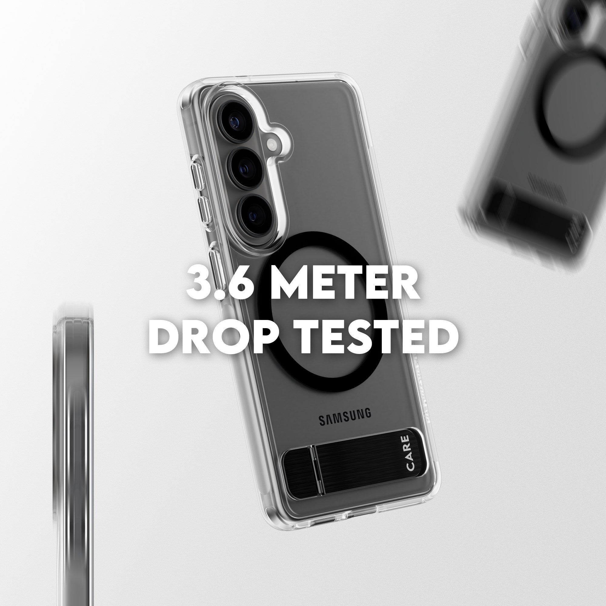 CARE™ by PanzerGlass® Urban Explorer Case Transparent w. Black Kickstand & Qi Samsung Galaxy S26